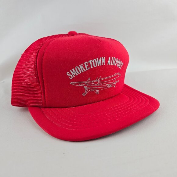 Smoketown Airport Men One Size Red Trucker Hat Mesh Snapback Pilot Plane Vintage - Picture 1 of 8